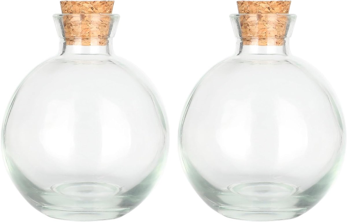 SnelShoppen - Set van 2 Decoratieve Glazen Flessen met Kurkstopper 150 ml - Transparante Flessen voor Interieurdecoratie, Feesten, Keuken en Tuin