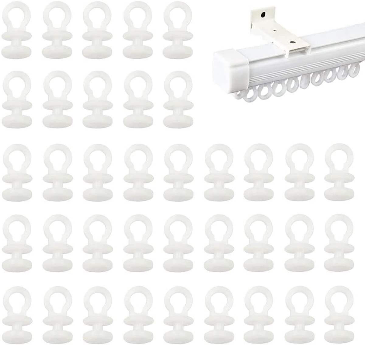 SnelShoppen - 100 Stuks Gordijnhaakjes, Plastic Gordijnrail Glijders, Witte Haken voor Rail, Rail Sliders voor Raam, Deur en Douche Gordijnen (11mm)