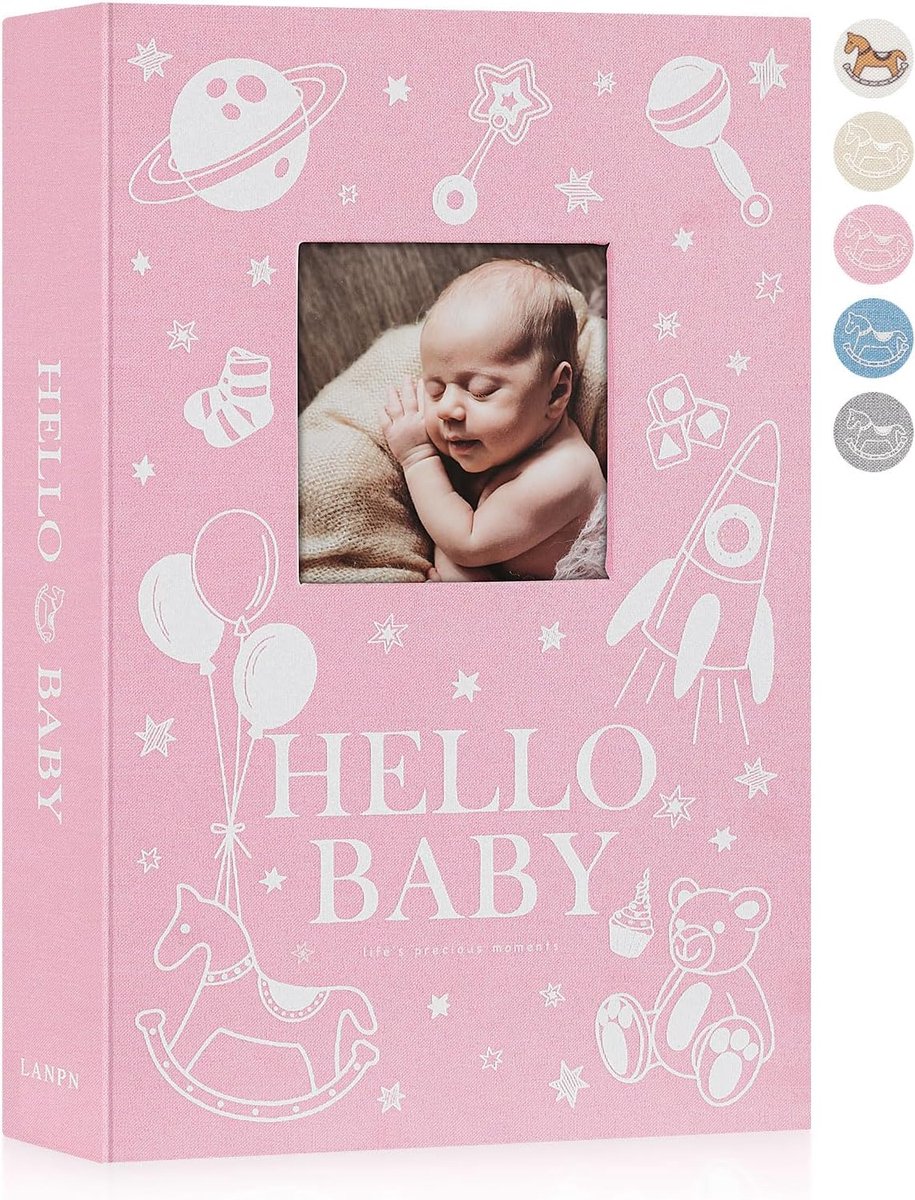 SnelShoppen - Baby Foto Album 10x15 cm met 300 Compartimenten, Schattig Newborn Album met Linnen Kaft voor 300 Horizontale Foto's in Roze