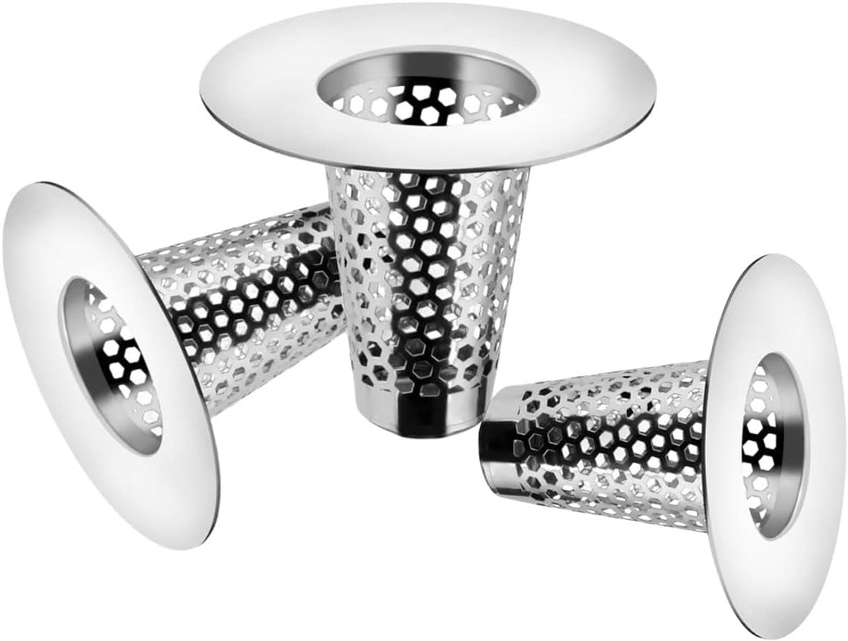 0XBIT Hair Filter for Shower, 3-Piece Kitchen Stainless Steel Hair Catcher Sink Balcony Kitchen Bathroom - ShopVlot