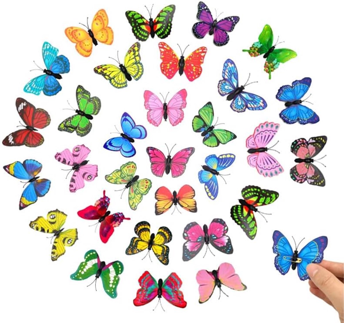 SnelShoppen - 30 Stuks Kleurrijke Vlinder Decoratie met Veiligheidspinnen, 3D PVC Vlinder Speldjes voor Kamerdecoratie, Gordijnen, Eettafel, DIY Kunst