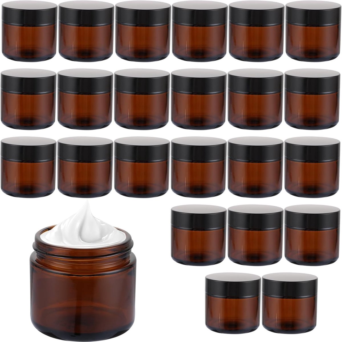 SnelShoppen - Set van 25 lege crème potjes 60 ml, amber glazen cosmeticajars met deksel en liner, duurzaam en herbruikbaar, ideaal voor cosmetica en h