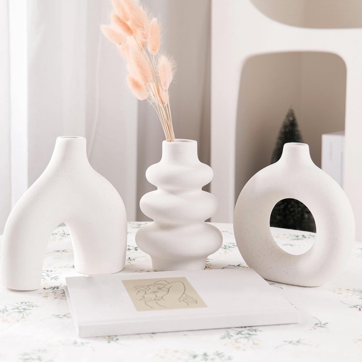 Omgoods - Set van 3 Moderne Witte Vazen voor Stijlvolle Decoratie