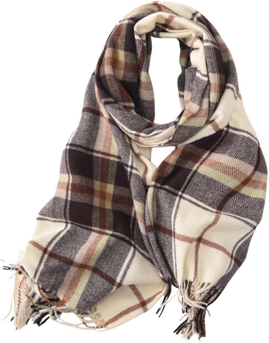 Dames Winter Sjaal, Zachte en Warme Tartan Check, Lang met Franje