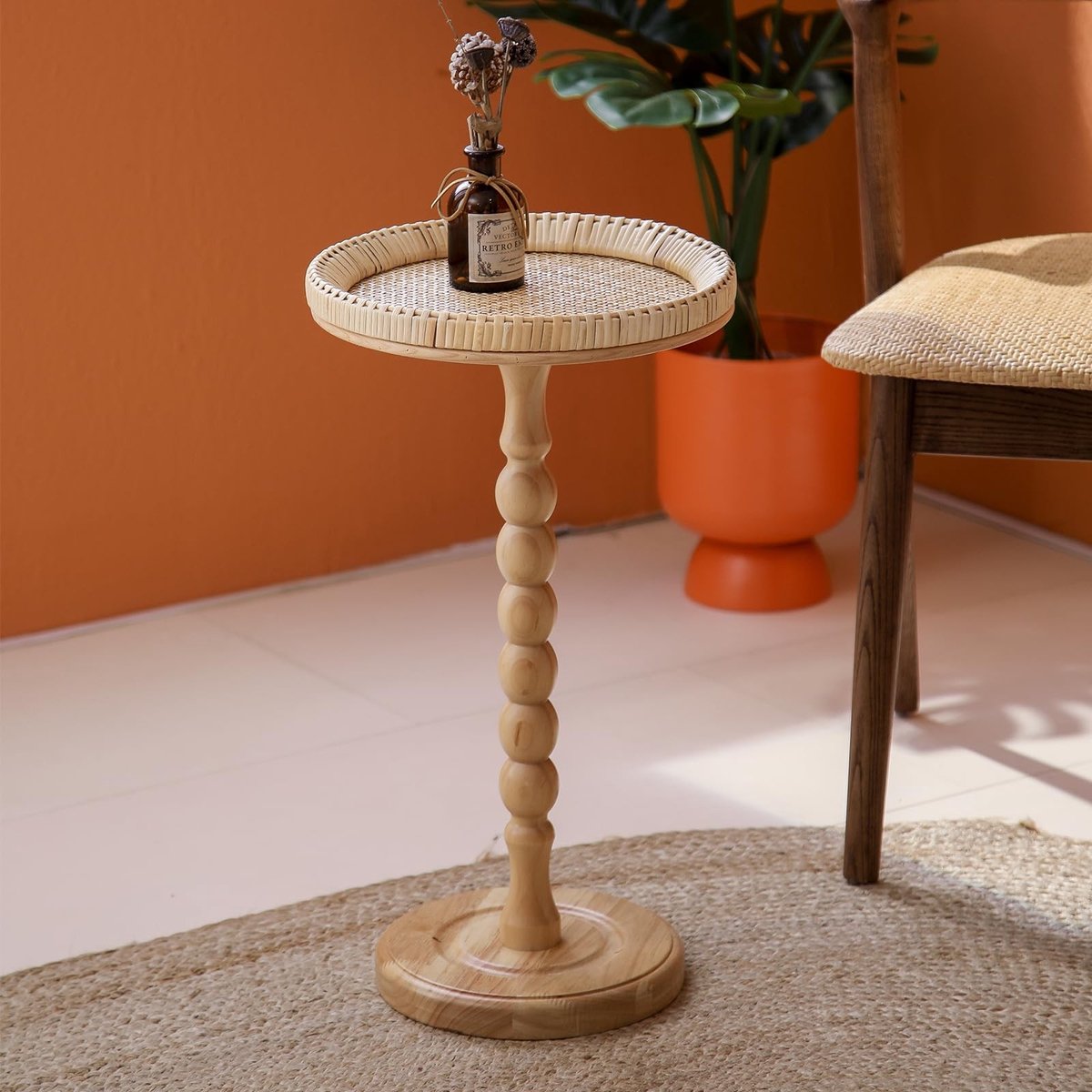 Omgoods - Ronde Rattan Bijzettafel voor Kleine Ruimtes