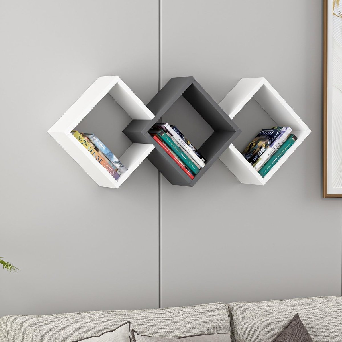 Omgoods - Wandplank, 102 x 42 x 20 cm, Wit en Antraciet, 100% Melamine Gecoat