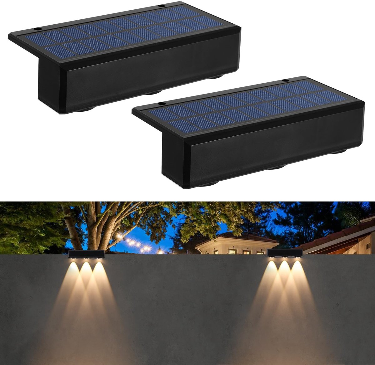 Omgoods - Set van 2 Zonnepanelen Tuinverlichting met 3 LEDs