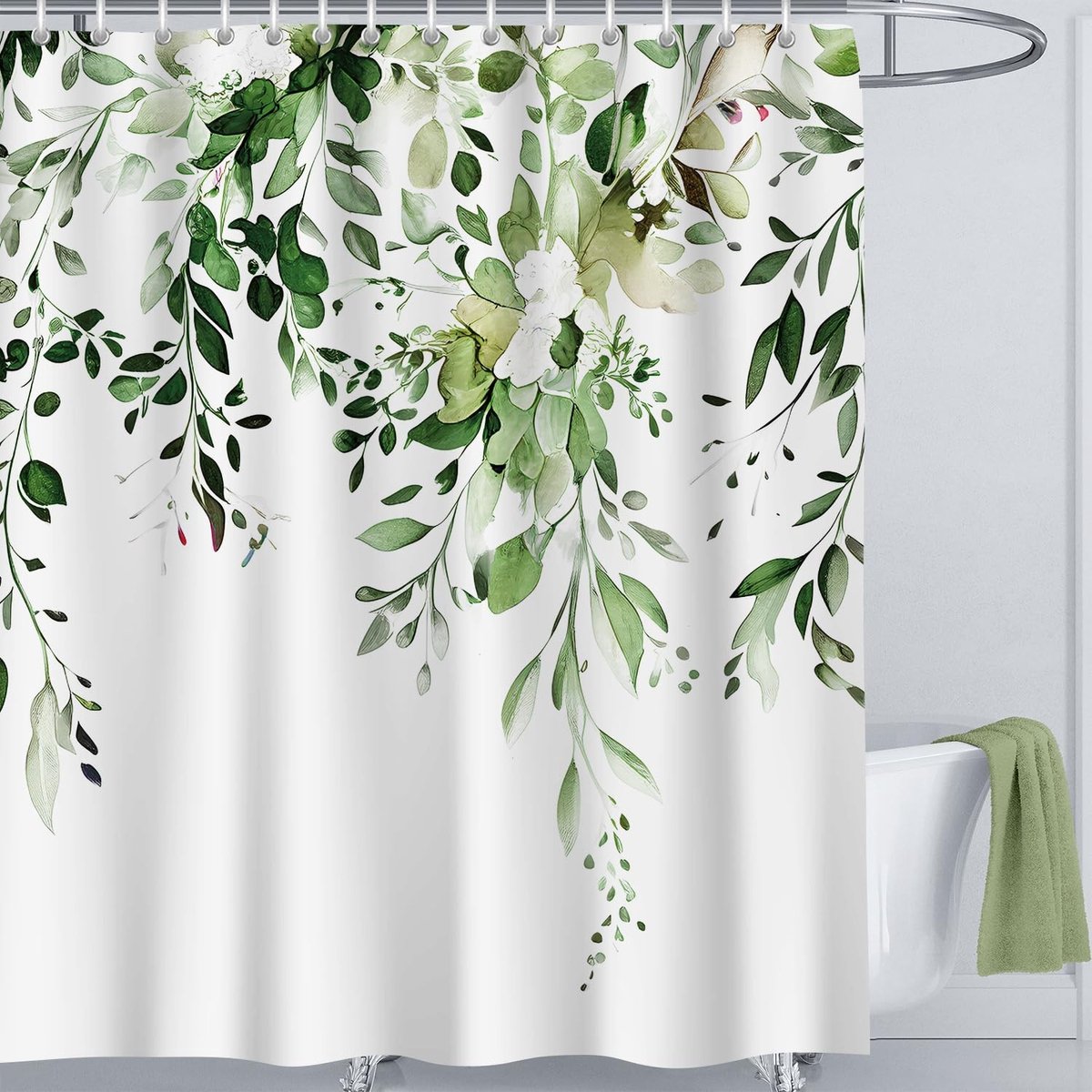 Omgoods - Douchegordijn 200x200cm met Groene Bladeren voor Badkamer