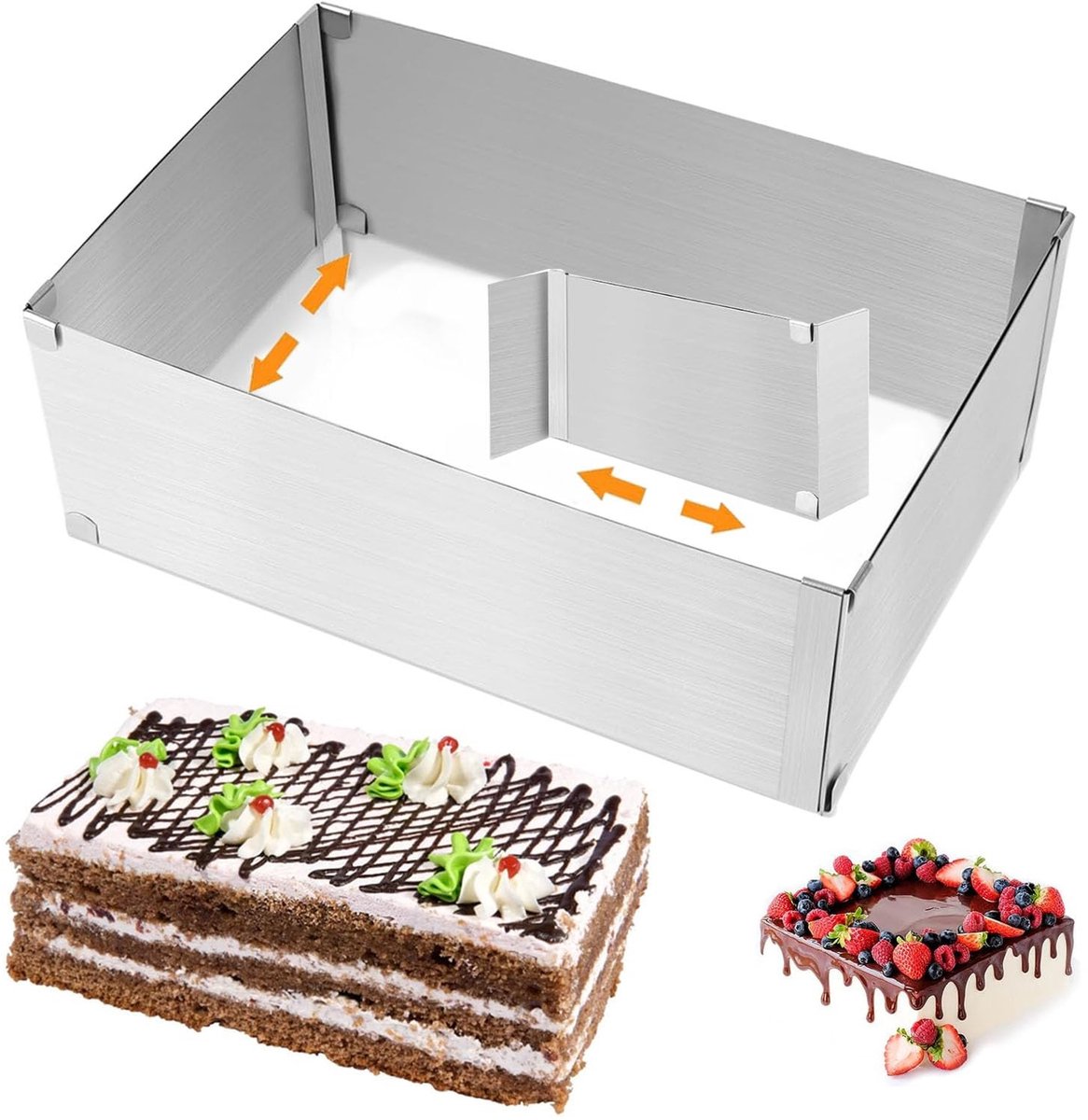 Omgoods - Verstelbaar Bakframe Rechthoekig met Divider voor Taarten en Pizza's