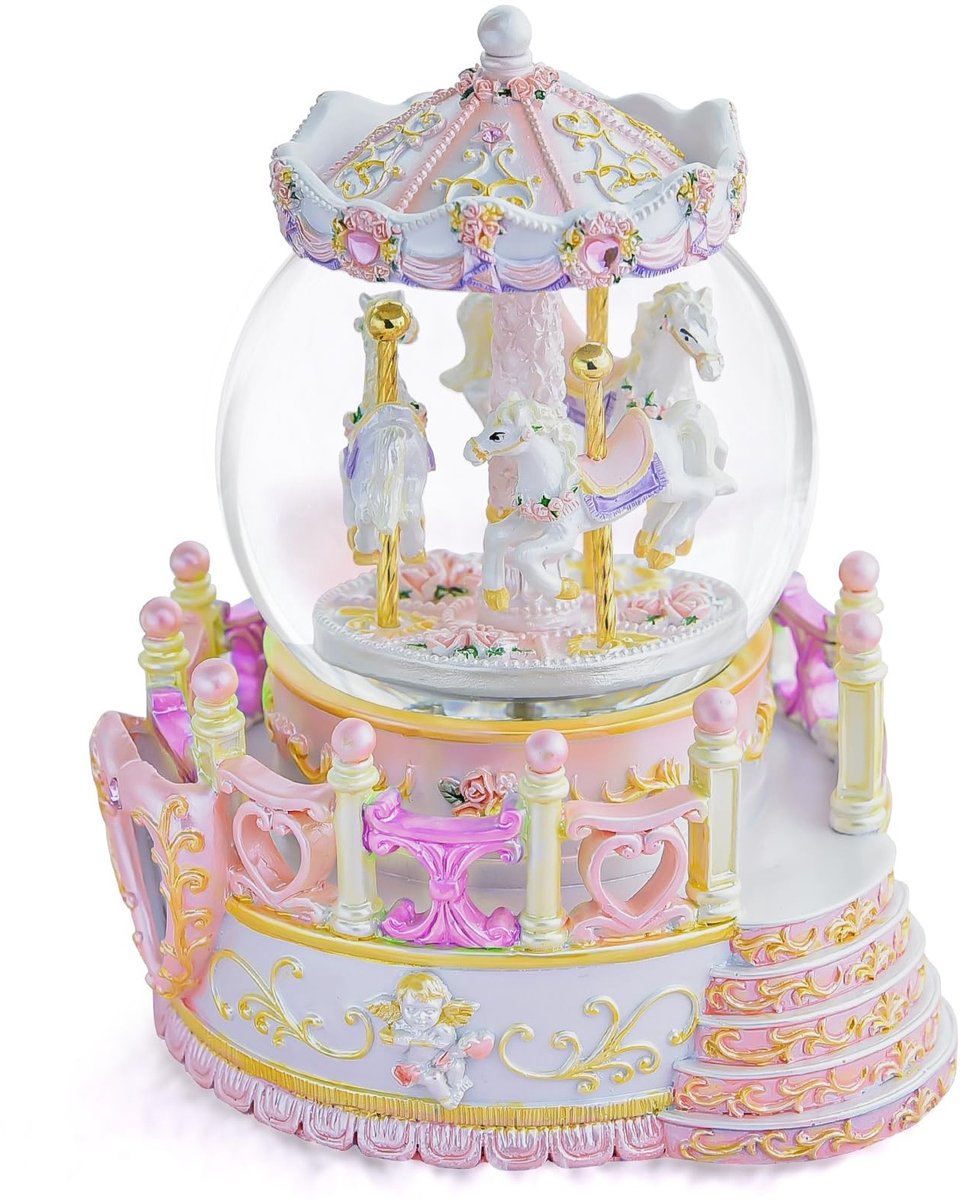Omgoods - Carousel Snow Globe Muziekdoos met Gepersonaliseerd Foto Frame - Perfect Cadeau voor Moederdag