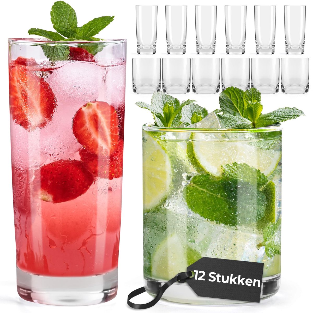 Omgoods - Set van 12 Drinkglazen voor Water, Cocktails en Thee