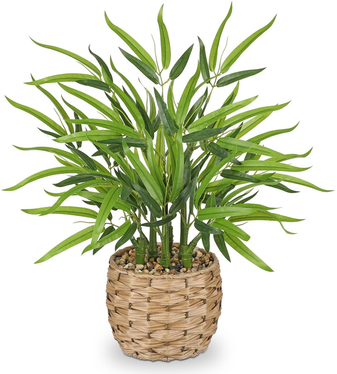 Dailygoods - Kunstplant Bamboe 49 cm in Rieten Mand - Decoratieve Boho Plant