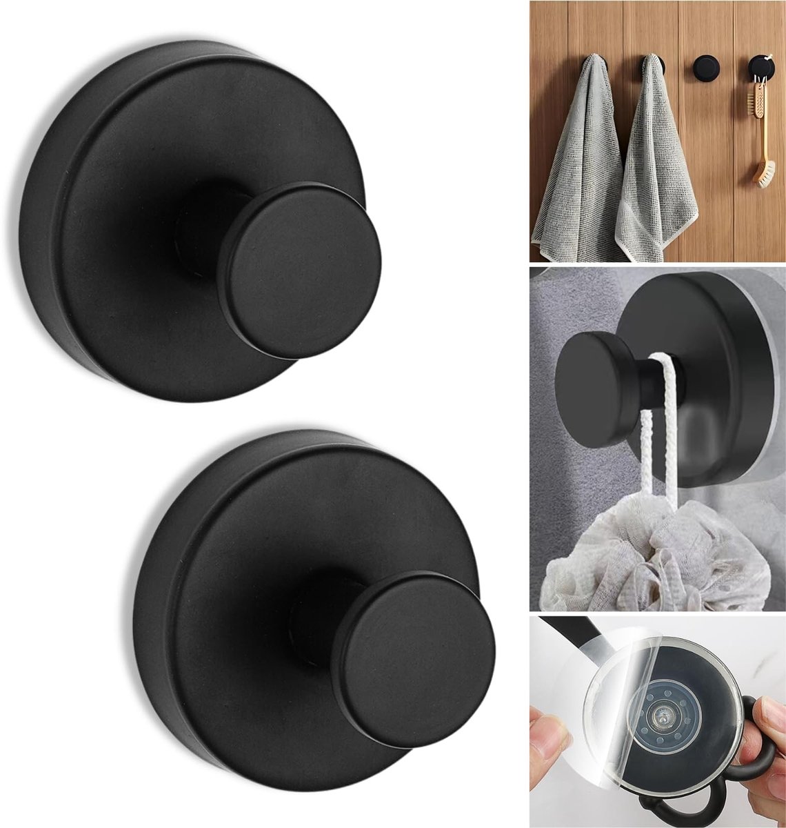 Omgoods - Zelfklevende Zuignaphaak RVS Zwart Mat - 2 Stuks