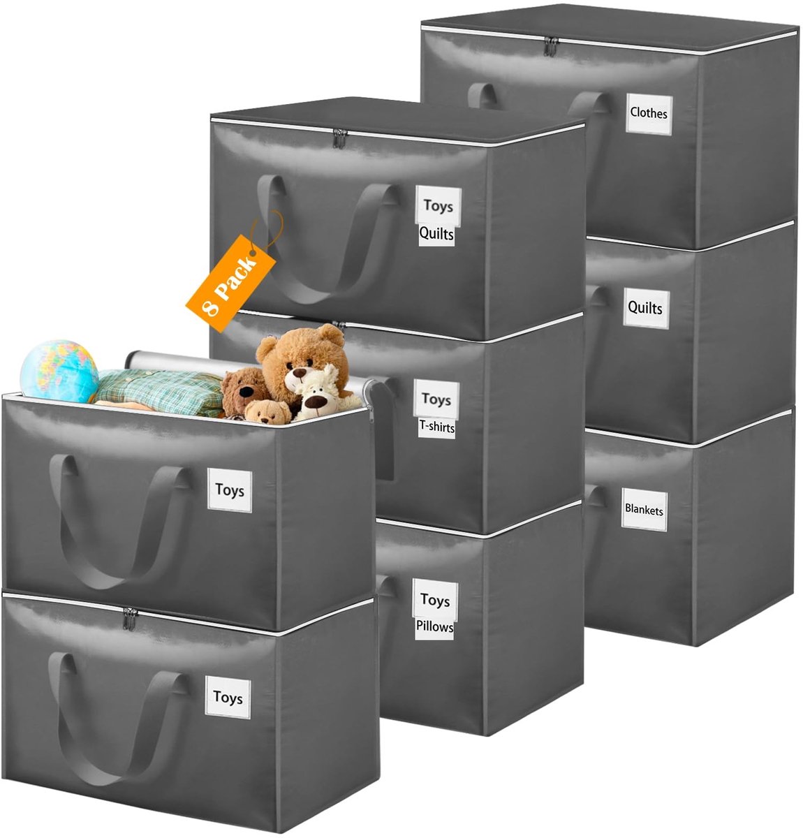 Omgoods - Set van 8 Grijze Waterdichte Verhuiszakken met Handvatten