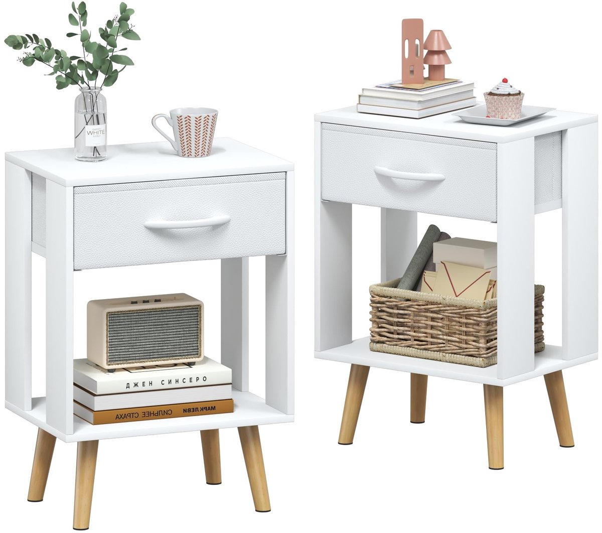 Omgoods - Set van 2 Nachtkastjes met Lade en Open Plank