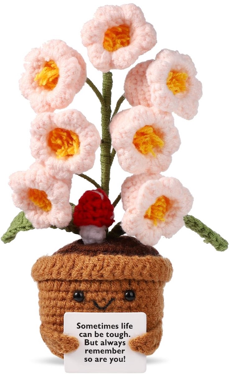 Omgoods - Gehaakte Bloem met Positieve Ondersteuning - Vrolijke Bloempot Decoratie