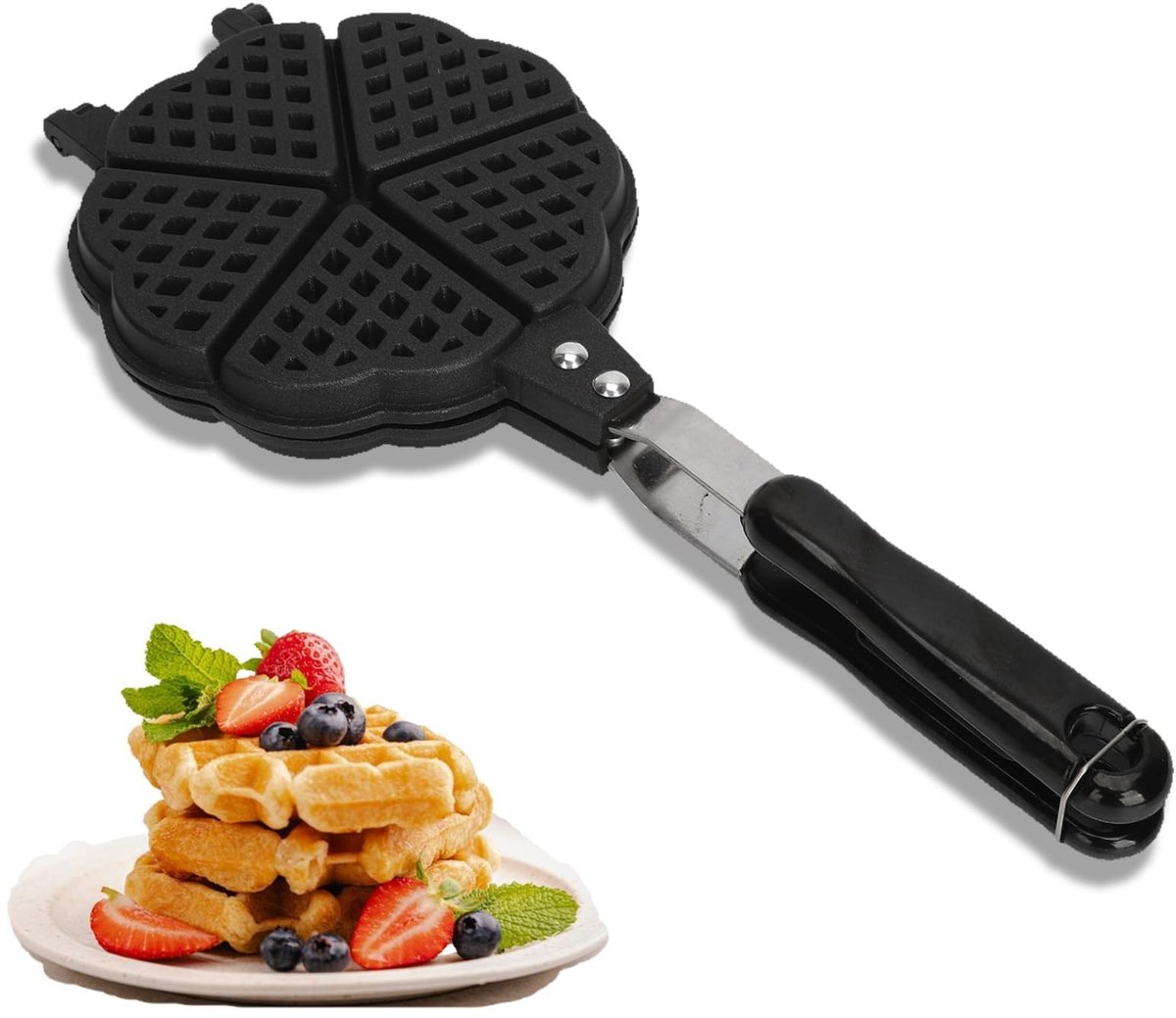 Omgoods - Wafelijzer Pan met Lange Steel - 15 x 37 cm Aluminium Koekenpan