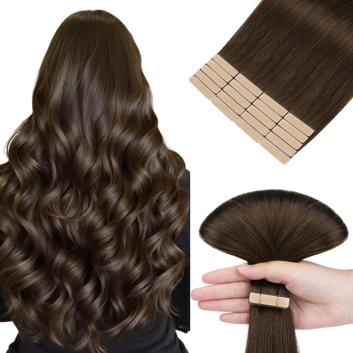Omgoods - Tape-in Haar Extensions - 40 cm, Chocoladebruin, 20 Stuks