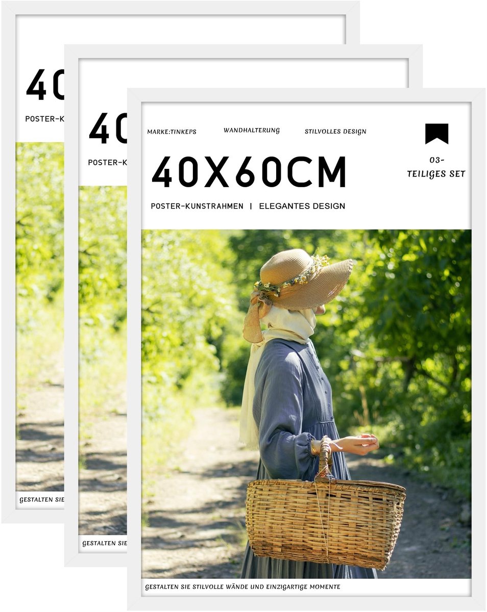 Omgoods - Set van 3 Witte Fotolijsten 40 x 60 cm, Ideaal voor Wanddecoratie