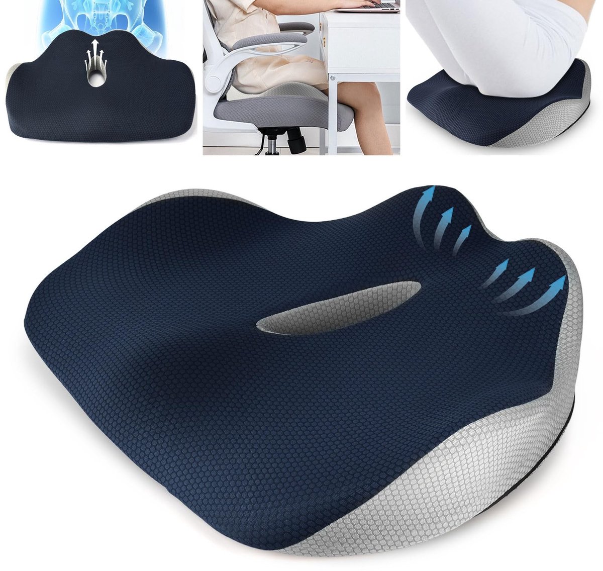 Omgoods- Zitkussen Ergonomisch - Hoogwaardig Traagschuim - Drukontlasting - Antislip Onderkant - Voor Auto/Kantoor - Comfortabele Ondersteuning