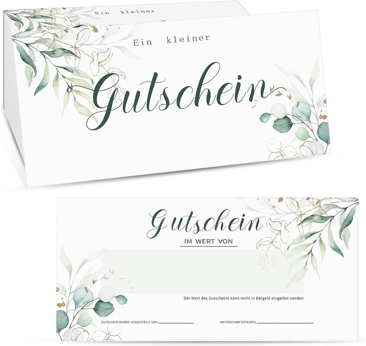 50 Lege Vouchers om Zelf In te Vullen met Eucalyptus Bladeren, Klantencadeaus, Geschenken voor Schoonheidssalons, Kappers en Wellness Behandelingen