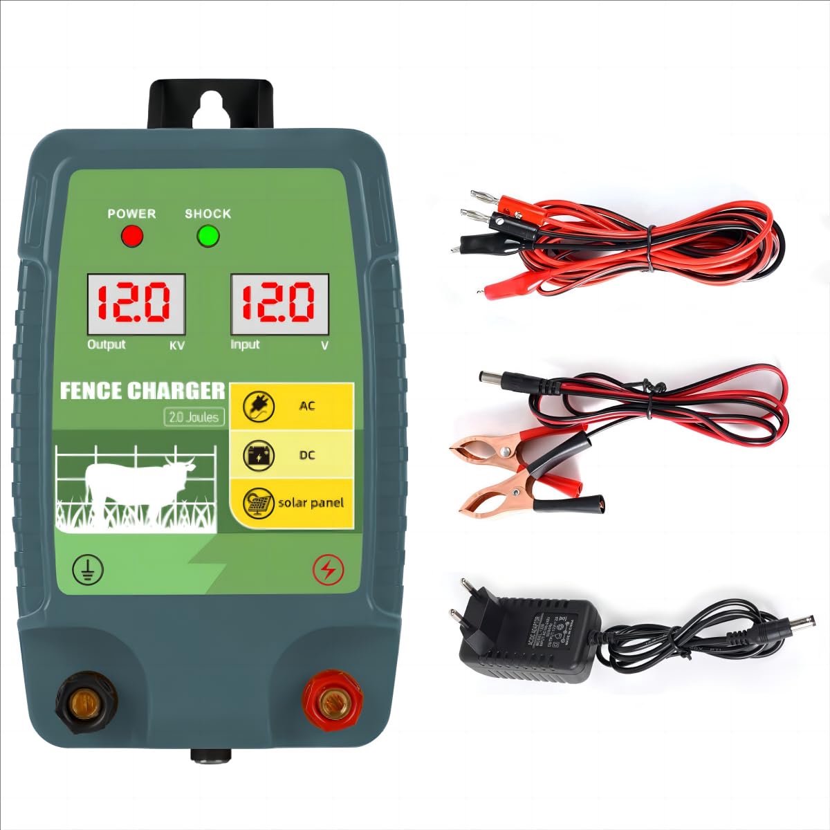 SnelShoppen - 12 kM Elektrische Omheining voor Vee, 12 kV 3,0 J Uitgangsspanning, Dierenbescherming met LED-Display voor Paarden, Schapen, Honden, Wei