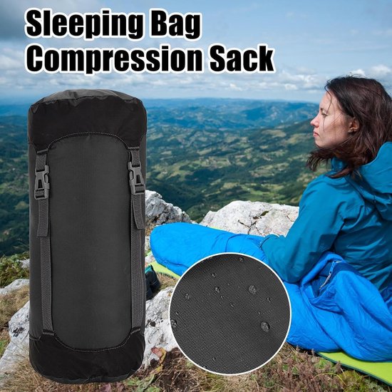 Slaapzak Compressiezak - Tent Stuff Sack - Ruimte Besparen - Scheurvast Waterdicht Nylon - 22x53cm - Zwart — afbeelding 5