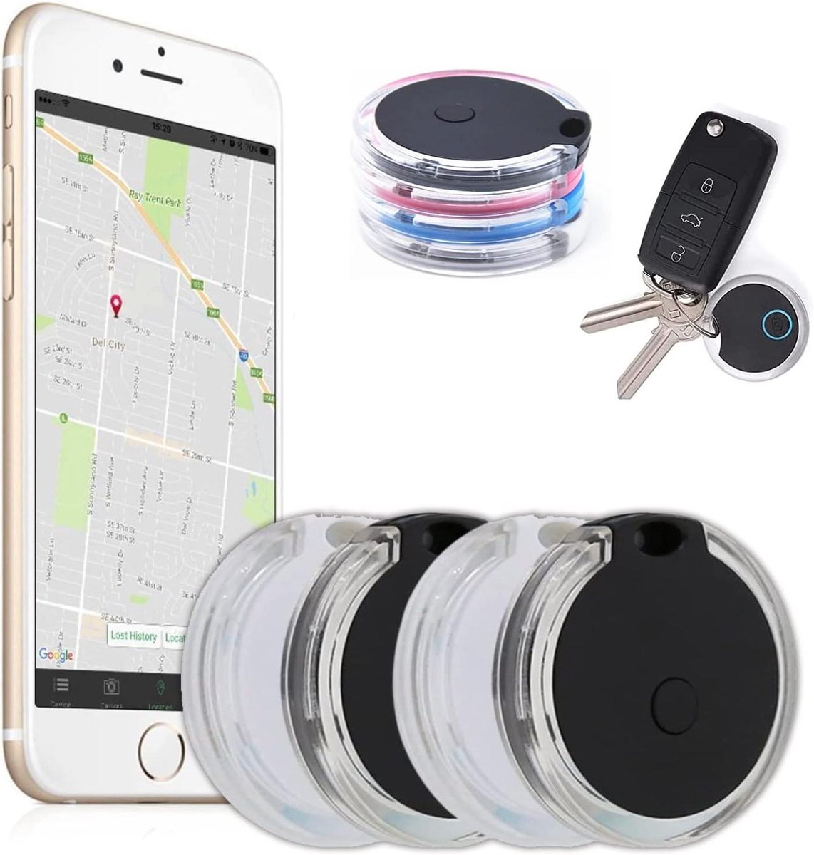 Smart Tracker Set - Sleutelvinder Alarm - Voorwerpen Vinden - Twee-weg Zoeken - 4 stuks - Zwart