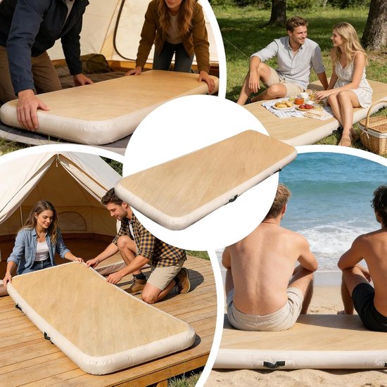 Opblaasbare Matras - Luchtbed Slaapmat - Kamperen Reizen - Extreme Temperatuurtolerantie - 200x65x15cm - Houtnerf — afbeelding 3