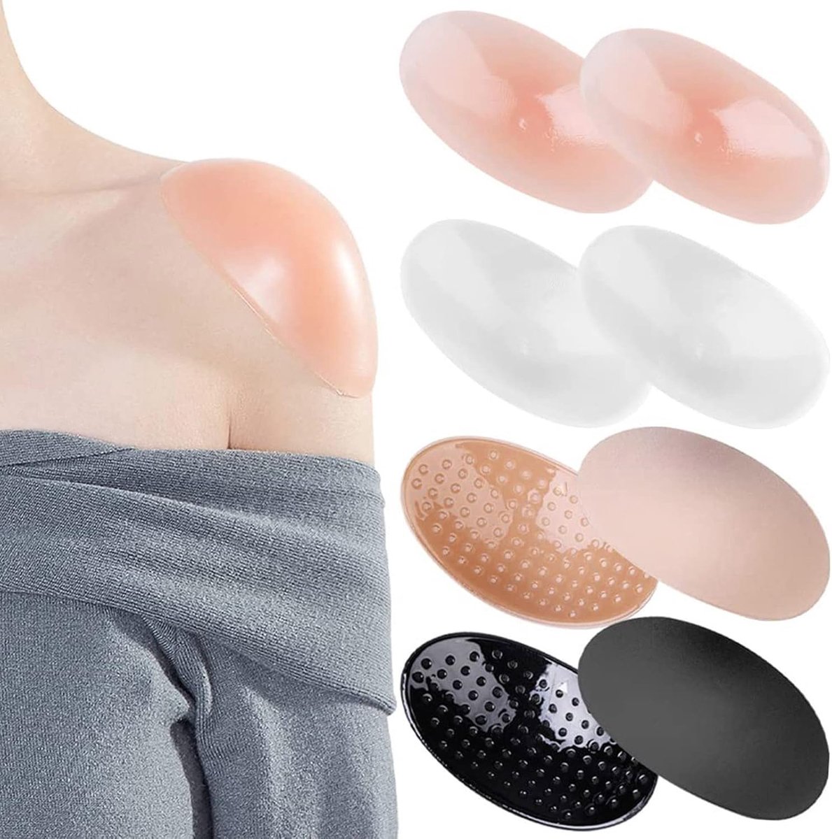 SnelShoppen - 4 Paar Silicone Schouderkussens, Zacht Ademend, Onzichtbaar Afneembaar, Zelfklevende Schouderpads voor Vrouwen en Mannen