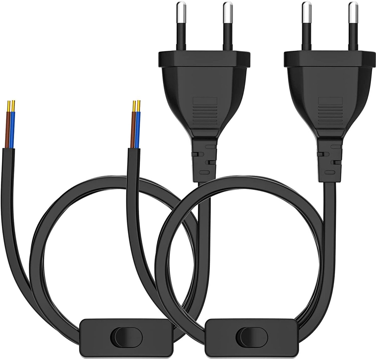 [2 pieces] Euro power cord with switch, 5 m EU plug power cable, 2 x replacement cable, connection cable with switch - ShopVlot