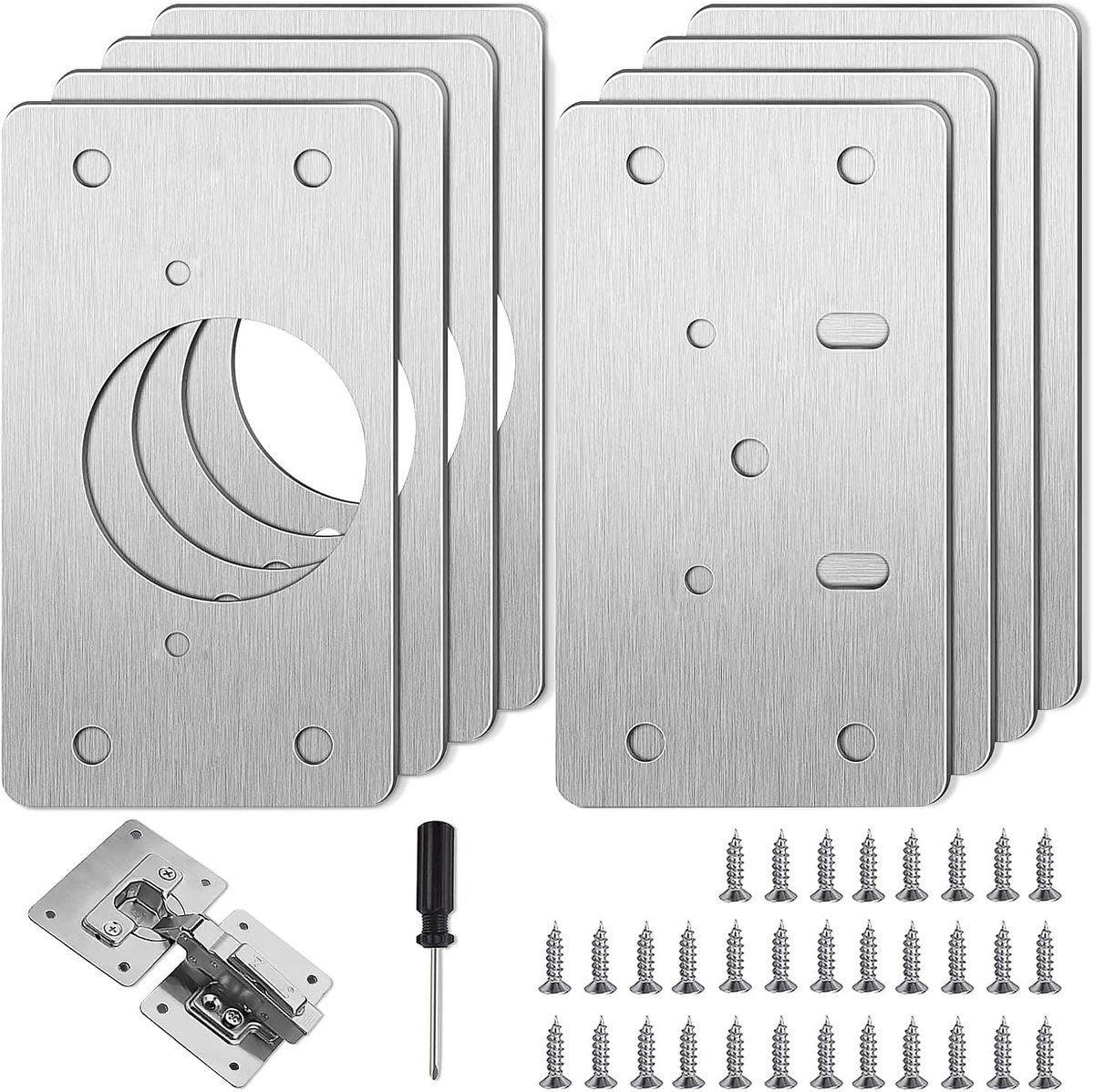 SnelShoppen - Hinge Reparatie Set - 8 Delige Kit voor Kasten - RVS Scharnier Reparatieplaat 9 x 5 cm - Geschikt voor Meubels, Lades, Ramen