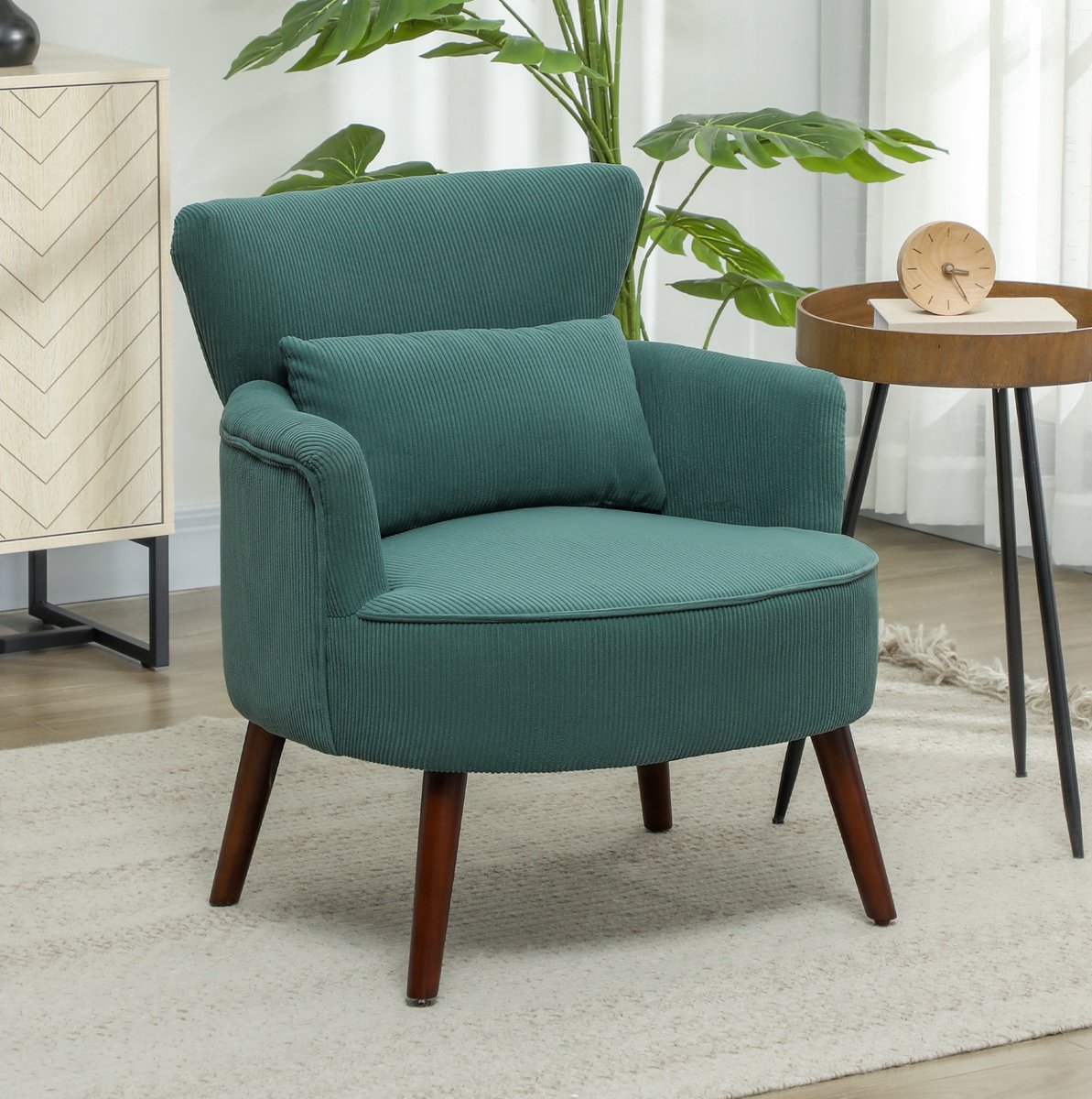 COVREO Fauteuil 69x69,5x78 cm donkergroen, stof met lendenkussen