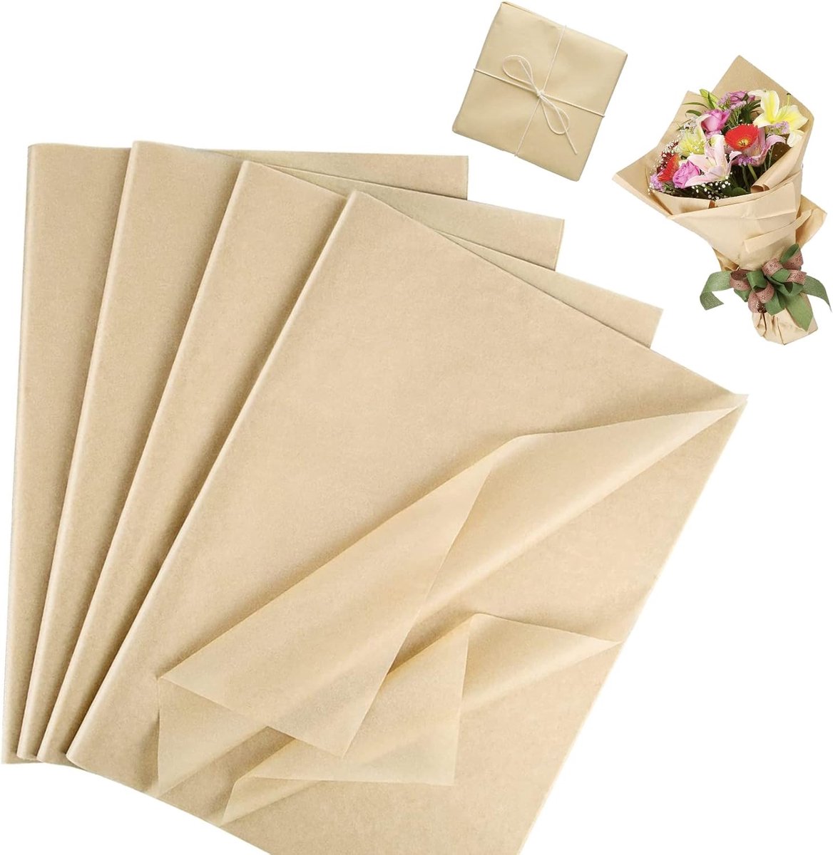 SnelShoppen - 100 vellen glanzend bruin kraft inpakpapier 50x35 cm | Hoogwaardige inpakpapier voor cadeaus, knutselen, decoraties en bloemstukken