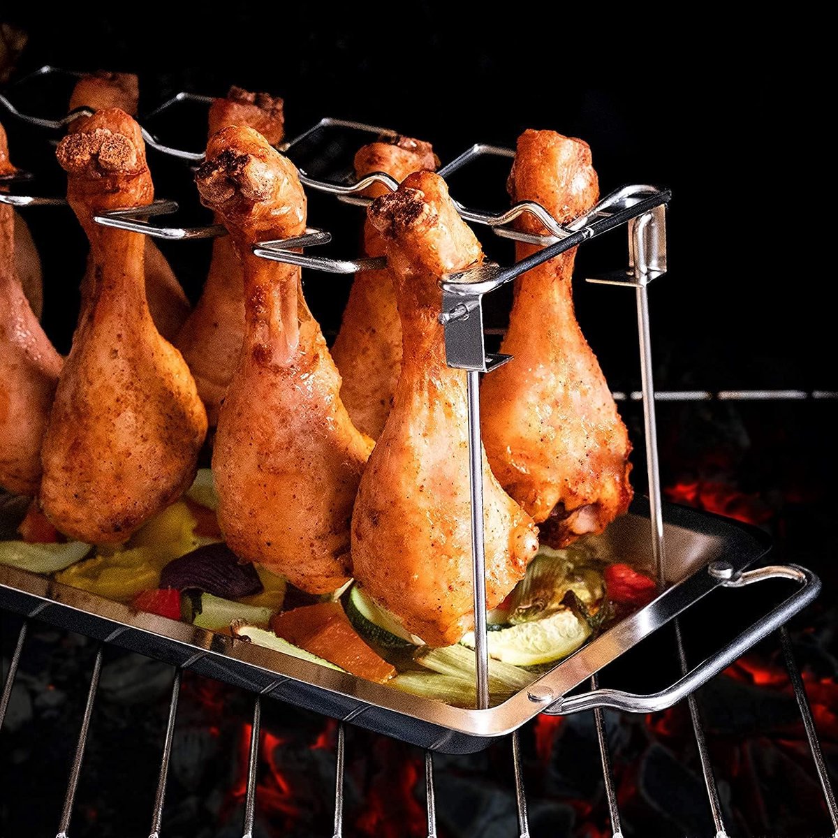 SnelShoppen - RVS Kippenpoot Houder voor BBQ, 14 Kippenbenen, Vouwbaar, Duurzaam, Antikleef, Geschikt voor Afwasmachine, Perfecte Grillervaring