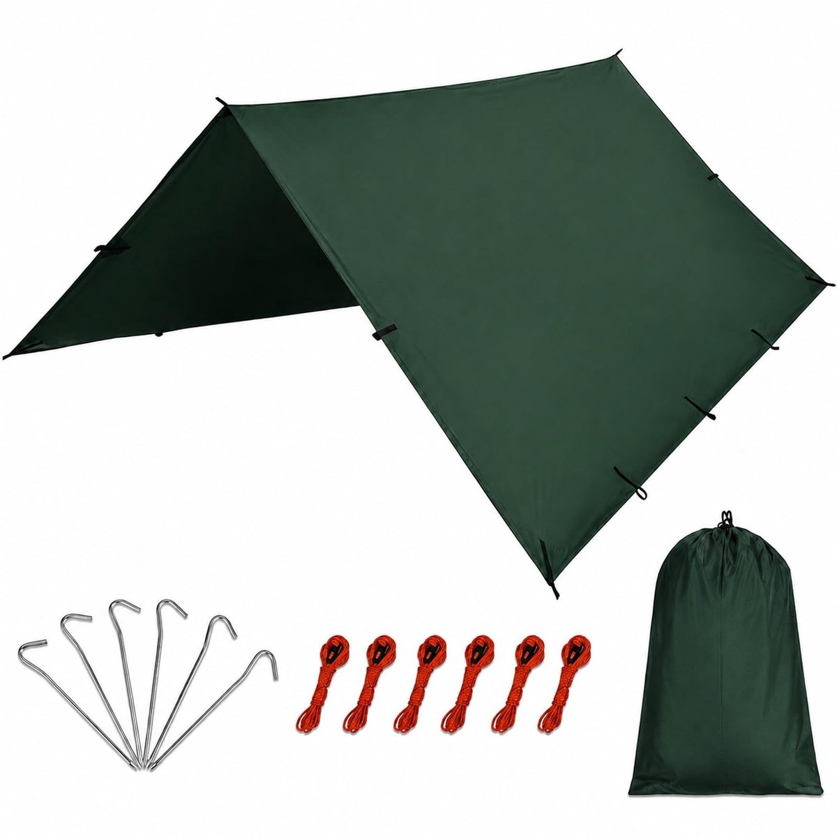 Omgoods - Waterdicht Tarp 450 x 300 cm - Ultralicht Campingzeil met Haringen