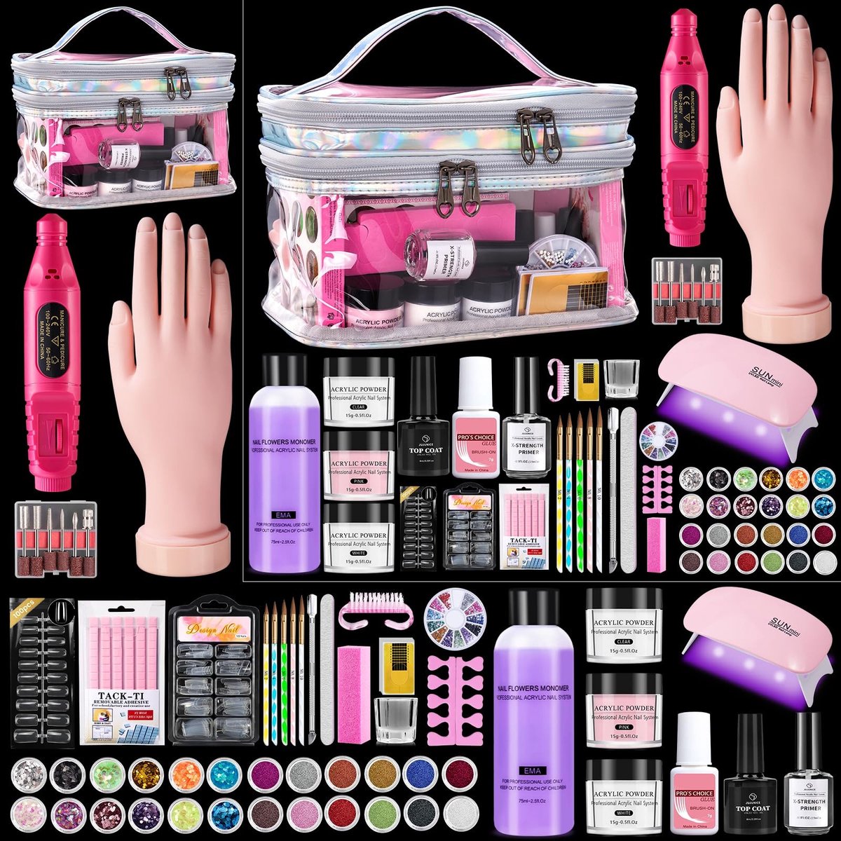 Omgoods - Deciniee Acryl Nagelset met UV Lamp en Elektrische Vijl in Zilveren Cadeautas