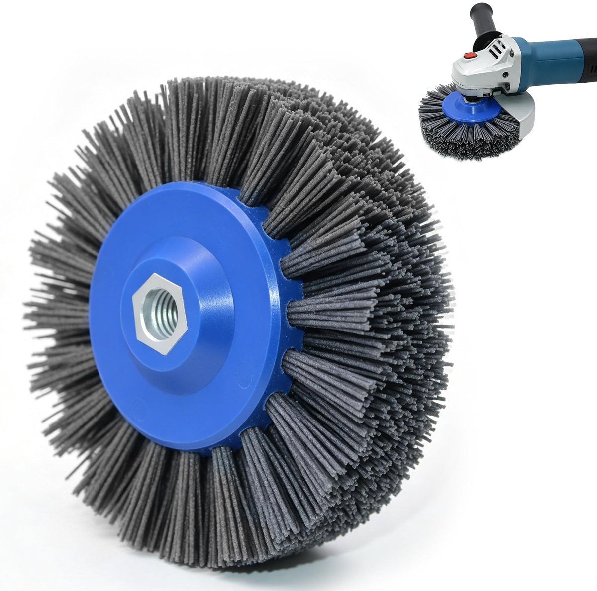 Omgoods- Schuurborstel Ø 140 mm - Nylon Borstel #120 Korrel - Polijstborstel - Geschikt voor Haakse Slijper - Voor Slijpen en Polijsten - Siliciumcarbide Slijpdraad