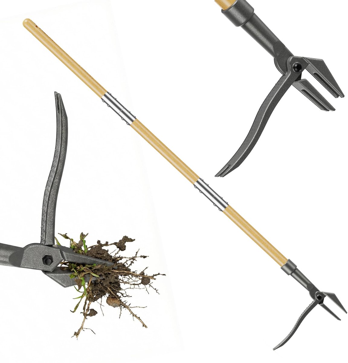 Omgoods- Onkruidsteker Rugvriendelijk - Onkruidverwijderaar - Onkruidwieder - Roestvrij Stalen Klauwen - Voetpedaal - 110 cm Lange Steel