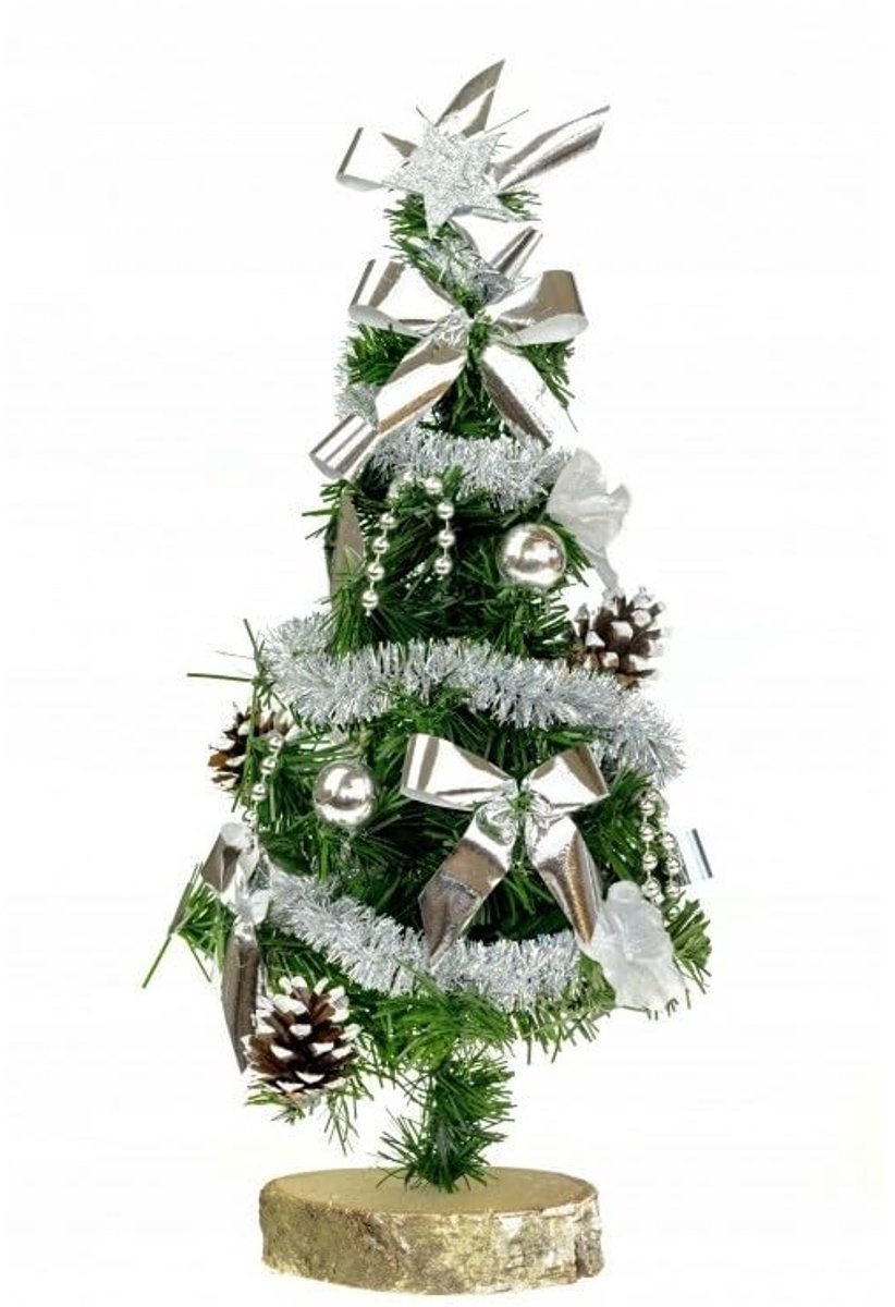 Omgoods - Houten Kerstboom Tafeldecoratie met Zilveren Ornamenten