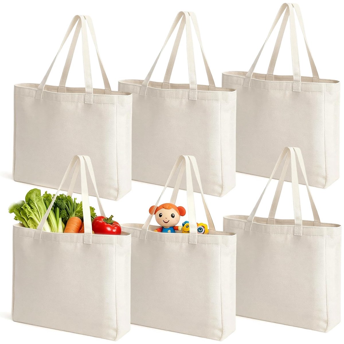Omgoods - Set van 6 Herbruikbare Katoenen Tasjes voor DIY en Reizen
