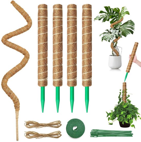 Omgoods - Monstera Klimsteun Set met 4 Mosstokken en 1 Flexibele Stok