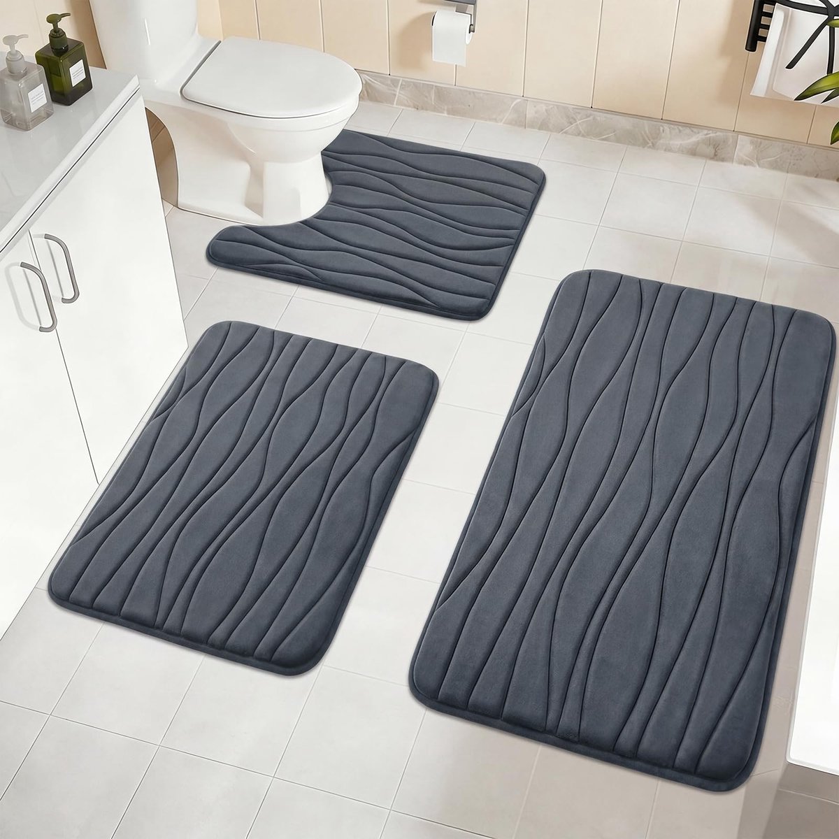 Omgoods - 3-delige Badmatset - Zachte Traagschuim Badkamermatten, Waterabsorberend en Wasbaar