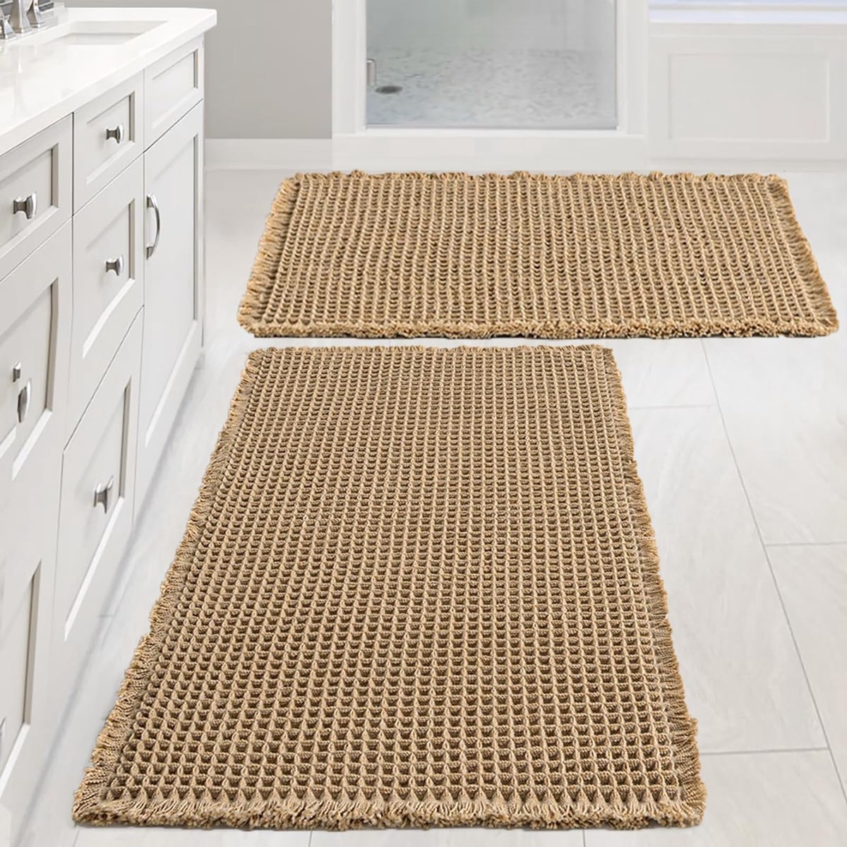 Omgoods - Boho Badmat Set van 2, Grijs, Wasbaar, Antislip