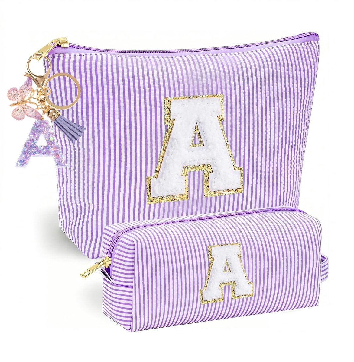 Omgoods - Gepersonaliseerde Pauze Cosmetische Tas met Vlinder Sleutelhanger - Make-up Tas voor Meisjes