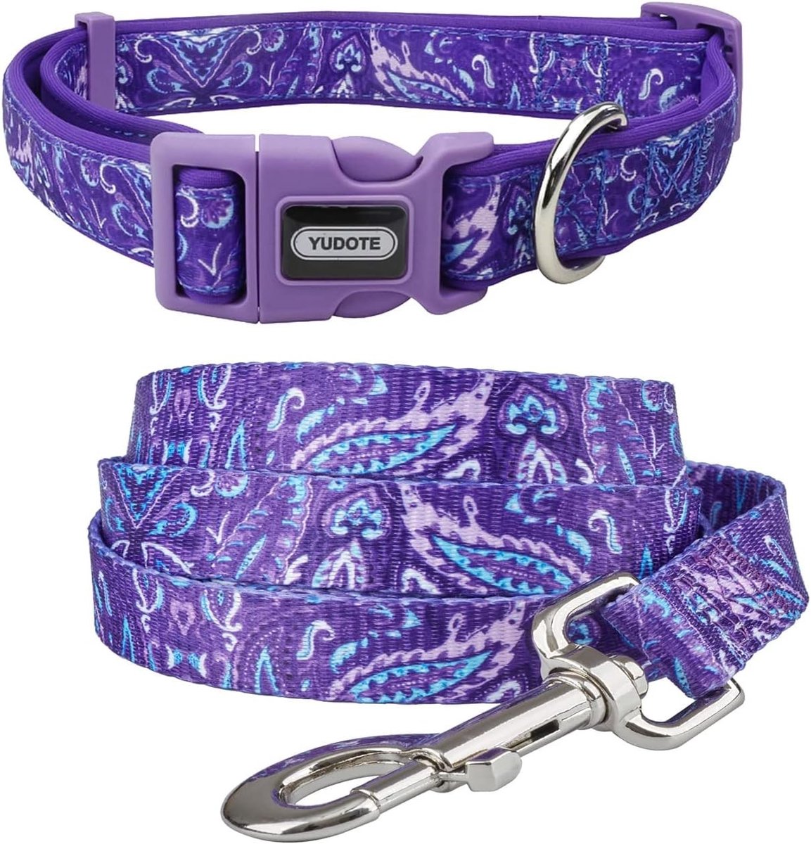 Neopreen Gevoerde Halsband en Dubbelzijdige Leash Set voor Actieve Teefjes, Violet Esdoornblad, Perfect voor Dagelijks Gebruik en Wandelen