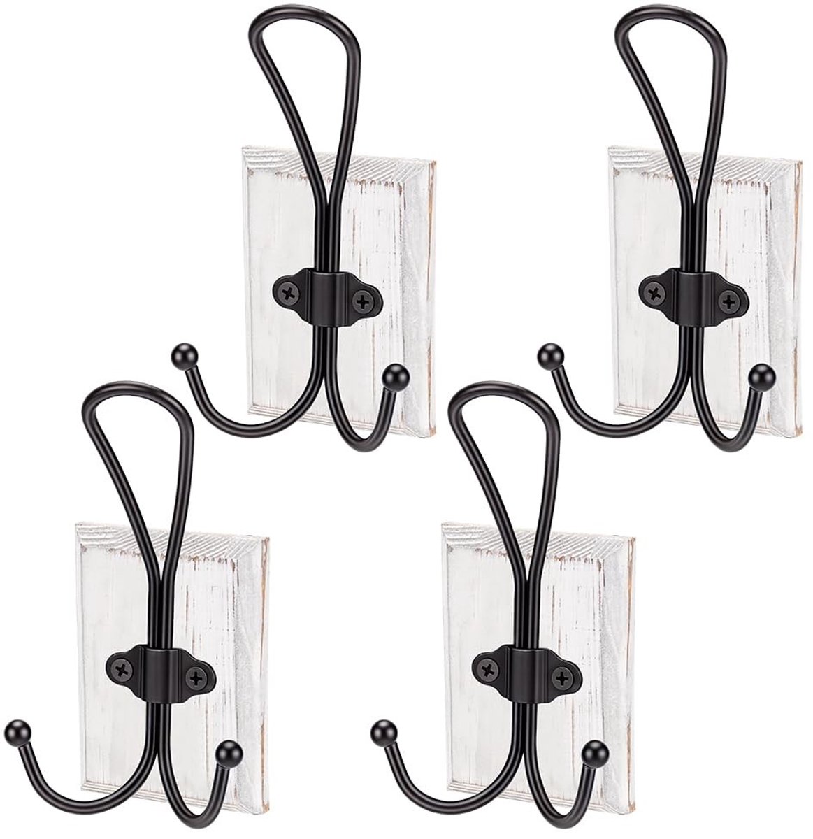 Omgoods - Set van 4 Rustieke Wandhaken van Hout voor Wandmontage