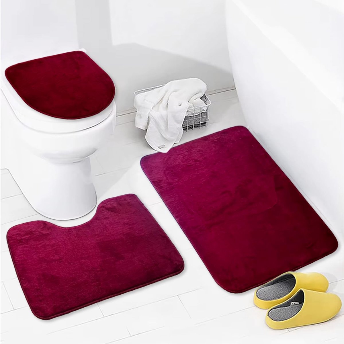 Omgoods - Set van 3 Antislip Badmatten met Leren Zool, Wasbaar en Absorberend