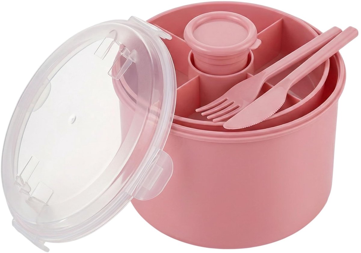 Omgoods- Lunchbox Rond - Lekvrije Voedselcontainer - Inzetstuk met Vakjes - Magnetron- en Vaatwasmachinebestendig - Voor School/Kantoor/Picknick - Stijlvol Ontwerp