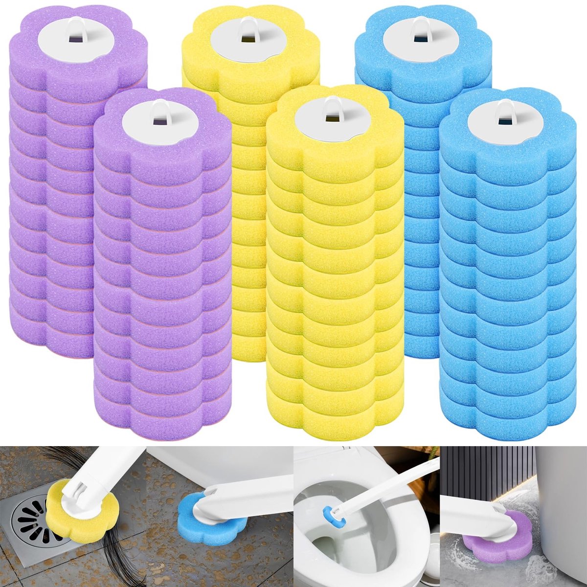 Omgoods- Toiletborstelnavullingen 72 stuks - Vervangende Borstelkoppen - Reinigingsaccessoires - Geursticknavullingen - 360 Graden Reiniging - Drie Geuren - Toiletborstel